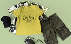 Hawaiian shirt and pants t-shirt mockup