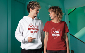 Woman and man t-shirt and hoodie mockup