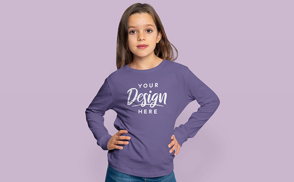 Child with long hair in sweatshirt mockup