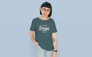 Woman with tattoo and glasses t-shirt mockup