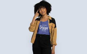 Black female in tank top and jacket mockup