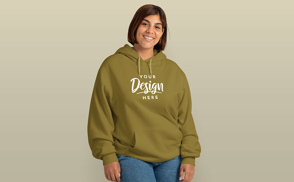 Plus size young woman in hoodie mockup