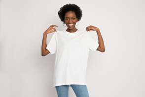 African american female in oversized t-shirt mockup