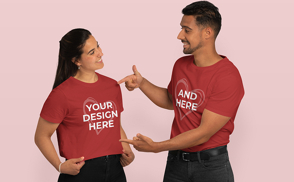 Man and woman with t-shirts mockup
