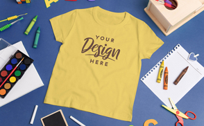 Child t-shirt with crayons mockup