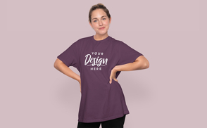 Young woman in large t-shirt mockup