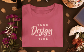 Folded t-shirt with flowers cattegecore mockup