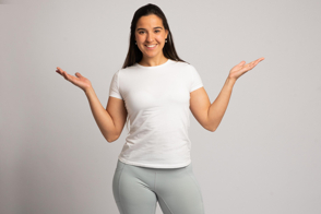 Hispanic woman in t-shirt mockup