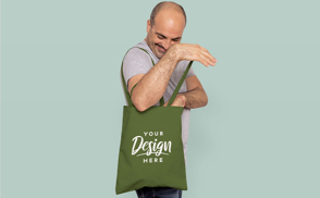 Older man using tote bag design