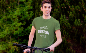 male model with bike t-shirt mockup