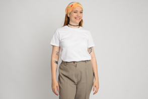 Hispanic girl with bandana in t-shirt mockup