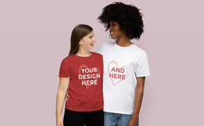 Couple standing close together t-shirt mockup