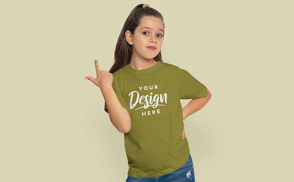 Girl making gesture with t-shirt mockup