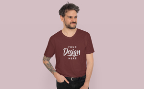 Man in casual pose t-shirt mockup