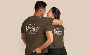 Young hispanic couple t-shirt mockup