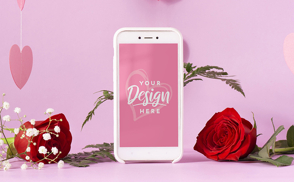 Valentines day roses and smart phone mockup