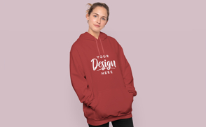 Woman in casual oversized hoodie mockup