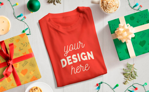 Christmas folded t-shirt mockup composition