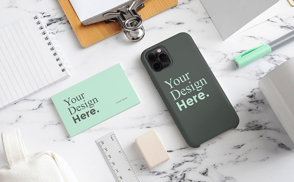 Phone case and business card mockup