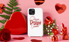Valentines day decorations phone case mockup