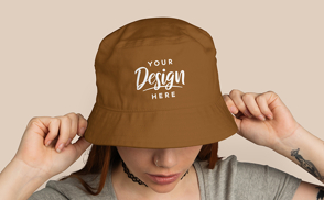 Young woman with bucket hat mockup