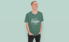 Man with hands in pockets t-shirt mockup