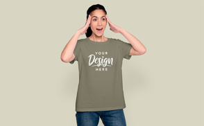 Brunette woman in jeans and t-shirt mockup