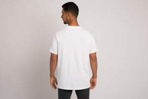 Hispanic man backwards wearing a t-shirt mockup