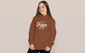 Teen girl smiling in hoodie mockup