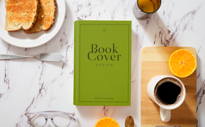 Book cover breakfast mockup composition