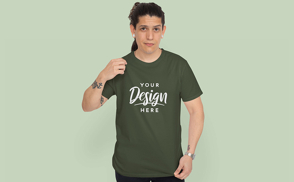 Young man with basic t-shirt mockup