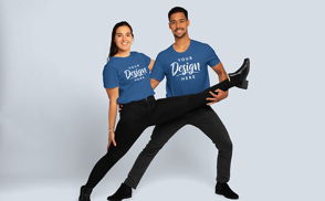 Man and woman dancers in t-shirt mockup
