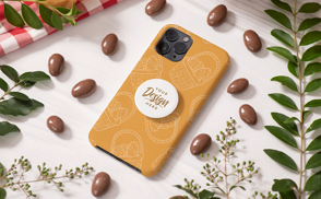 Coffee beans and leaves phone case mockup