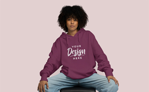 Black girl sitting in hoodie mockup