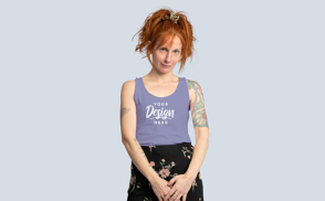Redhead in ponytail and tank top mockup