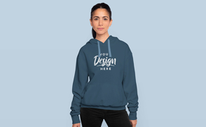 Young woman model in hoodie mockup