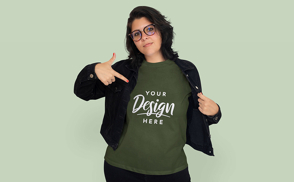 Woman with short hair and glasses t-shirt mockup