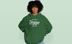 Young black female model in hoodie mockup