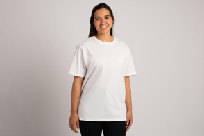 Hispanic woman with oversized t-shirt mockup