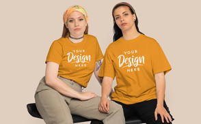 Girls couple in t-shirts mockup