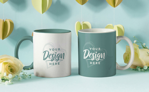Valentines day paper hearts mugs mockups