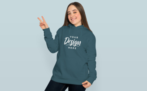 Teen young girl smiling in hoodie mockup