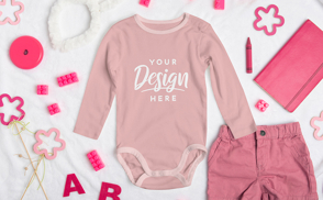 Girls baby onesie and clothes mockup