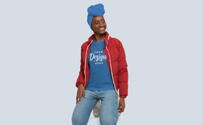 Black young woman in sweatshirt mockup