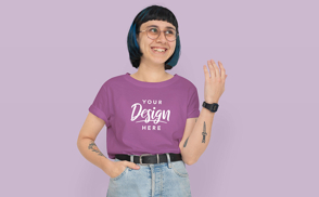 Woman with blue hair t-shirt mockup