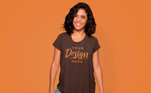 Smiling woman t-shirt mockup