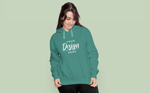 Brown hair girl in hoodie mockup