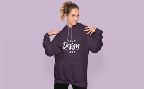 Blonde woman wearing hoodie mockup