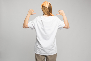 Hispanic girl backwards with bandana in oversized t-shirt mockup