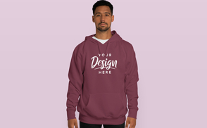 Dark hair tall man in hoodie mockup